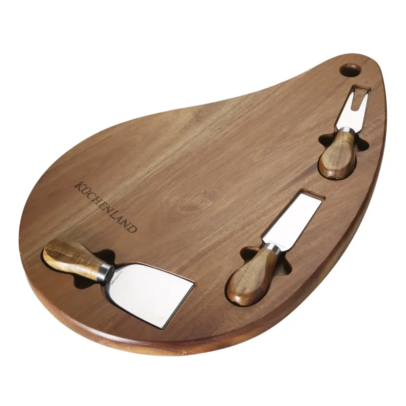 Набор для сыра, 4 пр, доска-блюдо, сталь/дерево, Капля, Cheese
