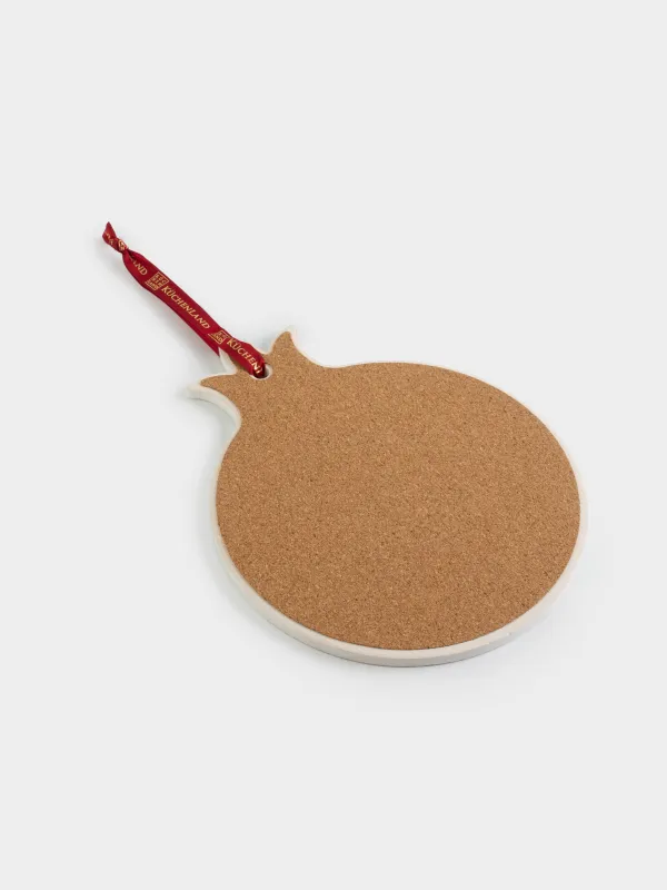 Подставка под горячее, 20x23 см, керамика/пробка, белая, Гранаты и апельсины, Christmas miracle, image-4