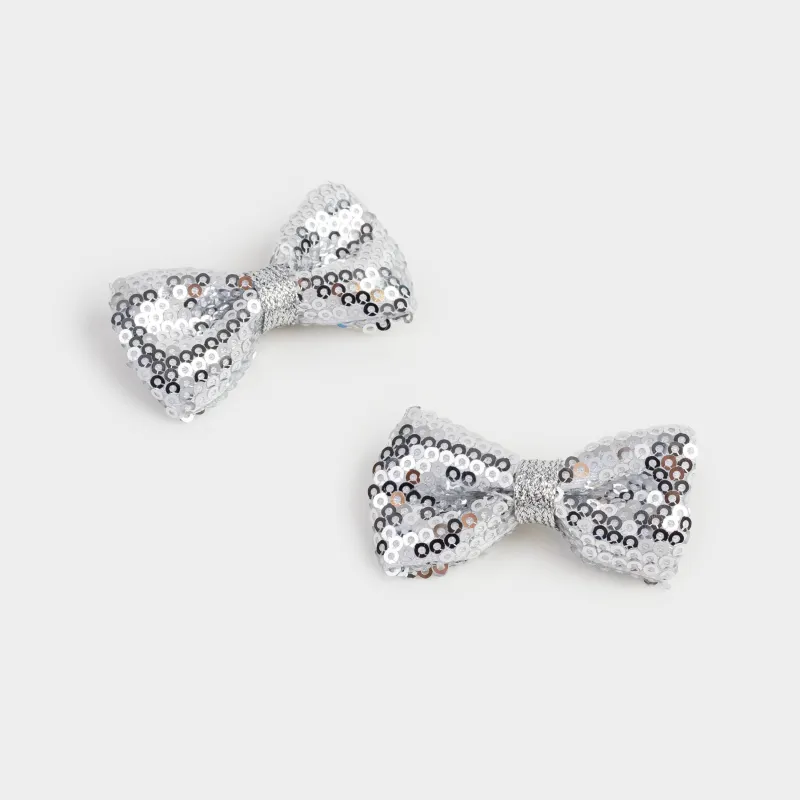 Заколка для волос, 6 см, 2 шт, детская, полиэстер/металл, белая, Бантики, Hairstyle, image-1