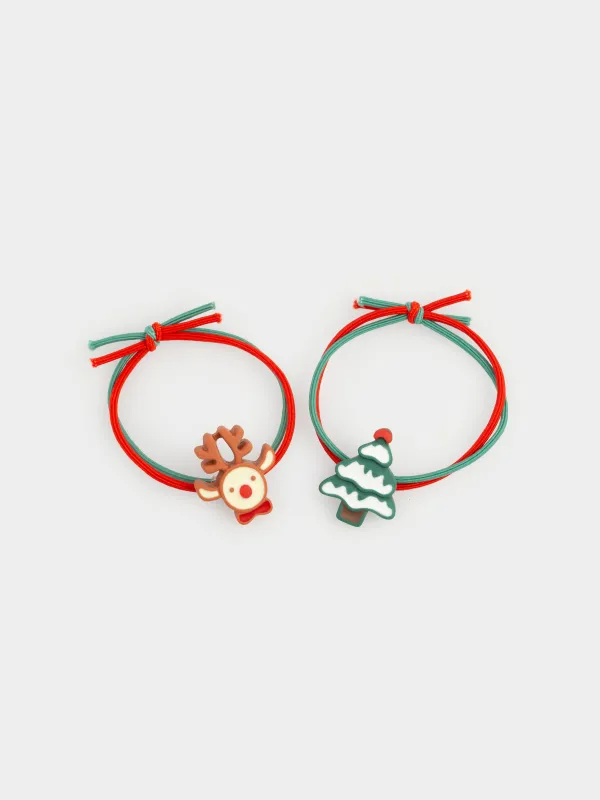 Набор резинок для волос, 5 см, 2 шт, детский, полиэстер/пластик, Елка и олень, Gracile