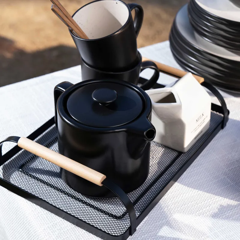 Поднос, 33х23 см, с ручками, металл/дерево, прямоугольный, черный, Black style, image-6