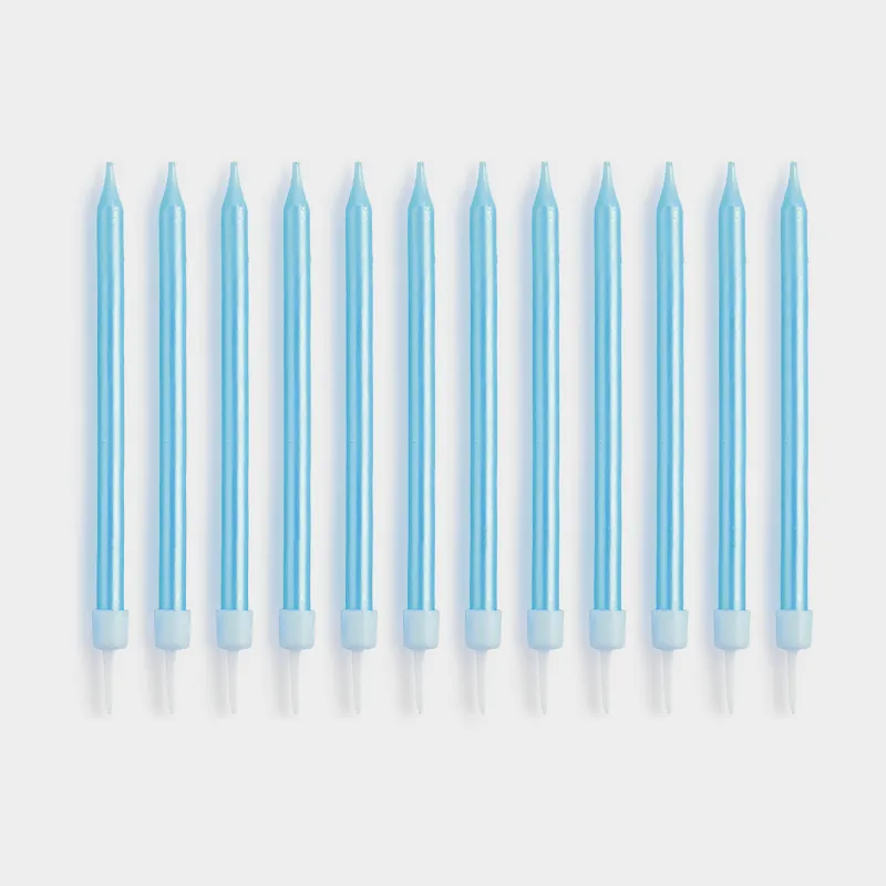 Свеча для торта, 10 см, 12 шт, тонкая, голубая, Birthday party