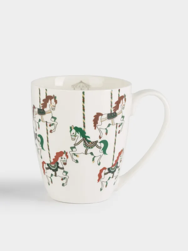 Кружка, 320 мл, фарфор N, белая, Лошадки на карусели, Horse carousel, image-0