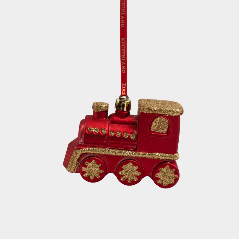 Игрушка елочная, 10х7 см, пластик, с блестками, красная, Паровоз, Figure christmas