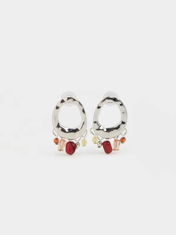 Серьги-пусеты, 4 см, 2 шт, металл/пластик, серебристые, Бусины, Jewelry, image-0