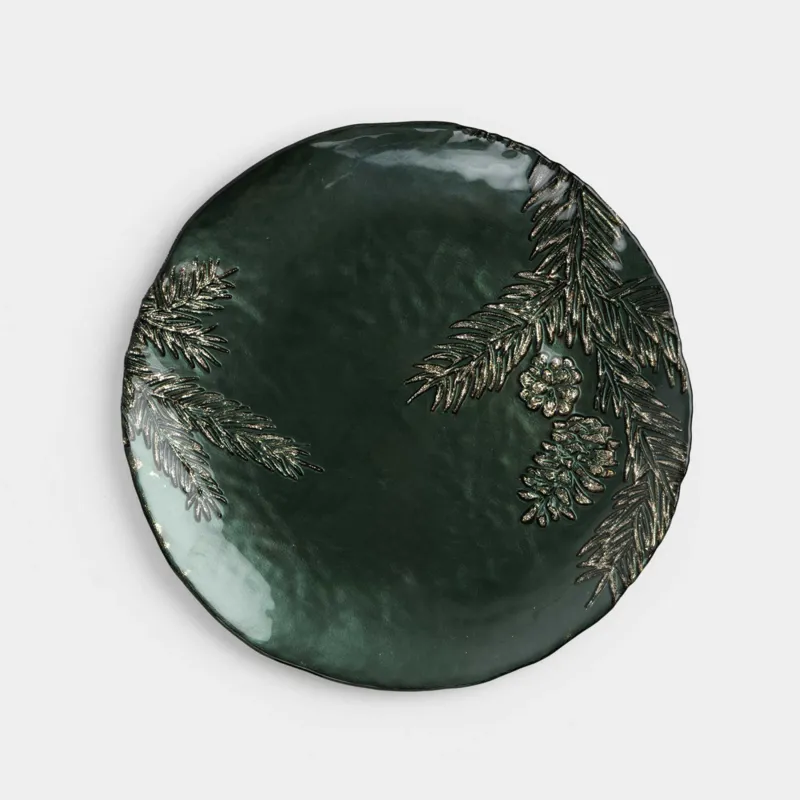 Блюдо, 21х2 см, стекло, зеленое, Еловая ветка, Winter delice