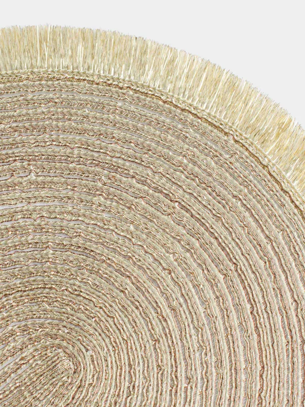 Салфетка под приборы, 30х45 см, с бахромой, полиэстер, овальная, золотистая, Rotary shine, image-1