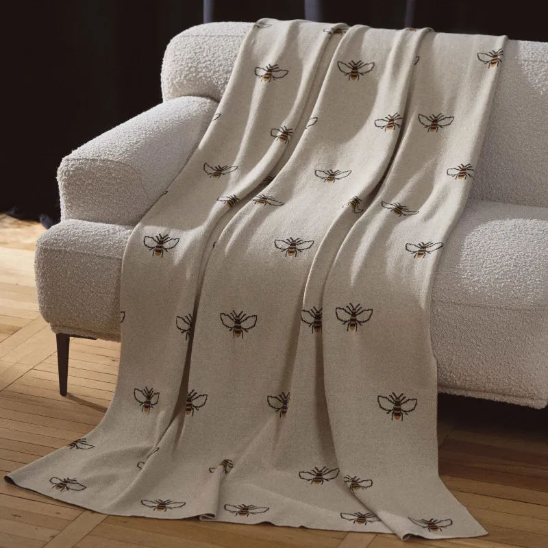 Плед, 130х170 см, хлопок, бежевый, Пчелы, Honey