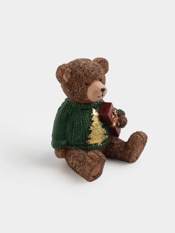 Статуэтка, 10 см, полирезин, коричневая, Медвежонок в свитере, Figure christmas, image-2
