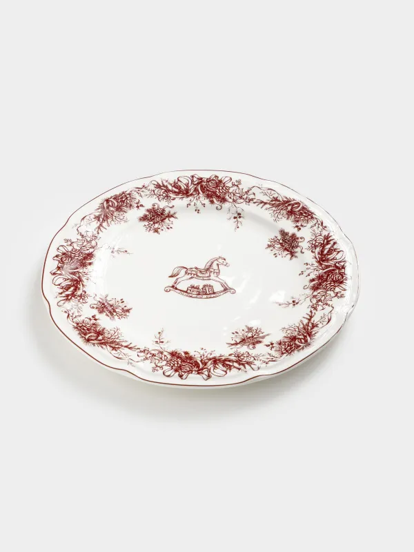Тарелка обеденная, 26 см, фарфор N, бело-бордовая, Лошадка, Winter lace, image-1