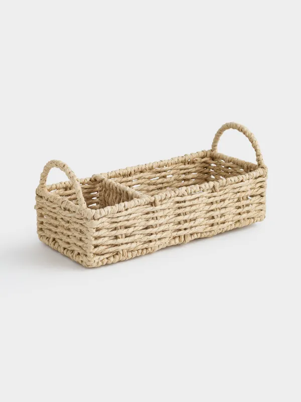 Корзина для хранения, 24х11 см, 2 отд, плетеная, с ручками, целлюлоза, прямоугольная, Braided, image-2