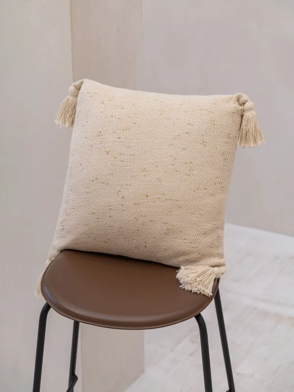 Подушка декоративная, 45х45 см, с кисточками, хлопок/люрекс, бежевая, Зигзаги, Strike, image-5