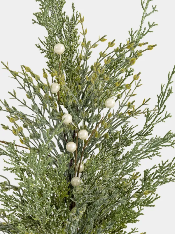 Ветка декоративная, 71 см, пластик, Хвоя с белым жемчугом, Conifer pearl decor, image-2