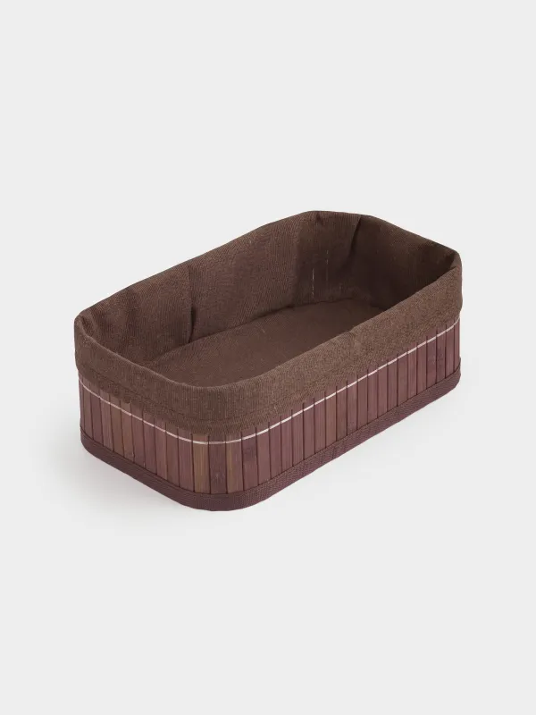 Корзина для хранения, 25x15х8 см, бамбук/хлопок, прямоугольная, коричневая, Stem, image-3