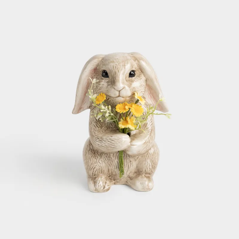 Статуэтка, 22 см, керамика D, бежевая, Кролик с цветами, Rabbit in narcis