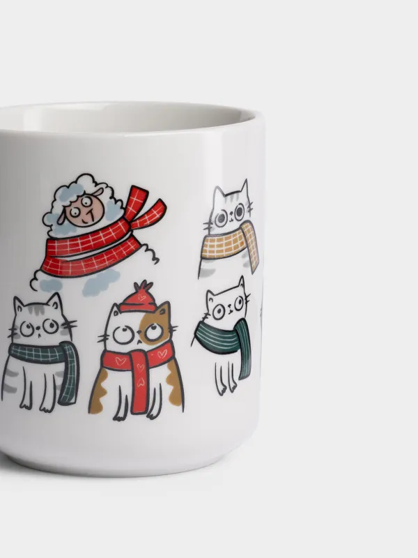 Кружка, 430 мл, Коты и овечка в шарфах, Christmas cat, image-3