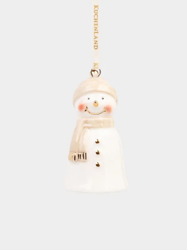 Игрушка елочная, 8 см, фарфор P, молочная, Снеговик в шапке и шарфе, Figure christmas, image-0