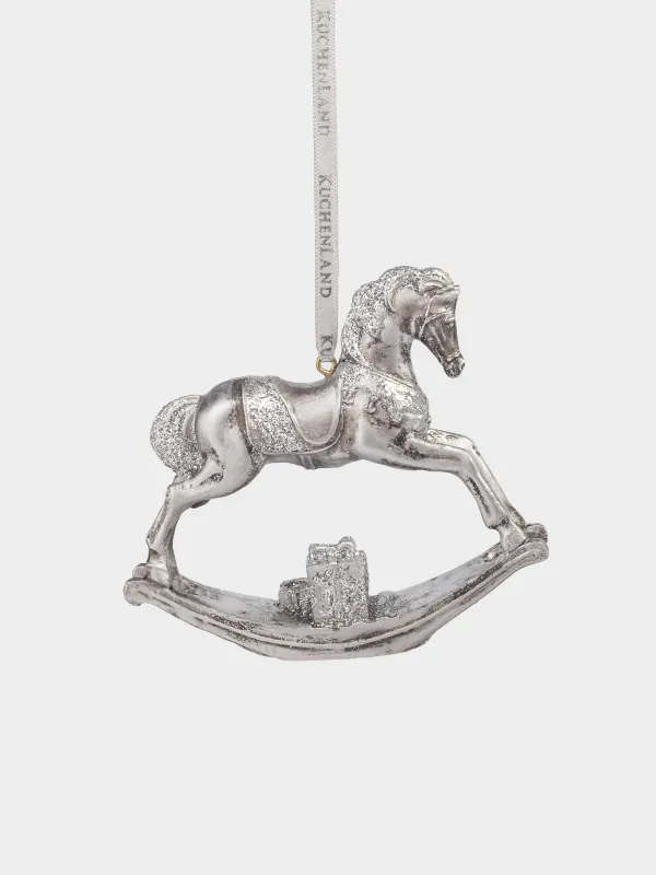 Игрушка елочная, 10 см, полирезин, серебристая, Лошадка-качалка, Figure christmas, image-0