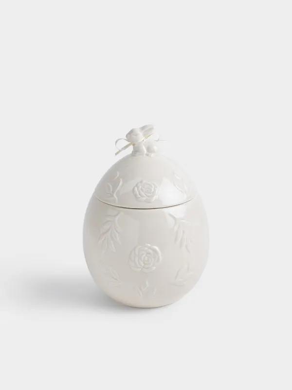 Емкость для хранения, 14х20 см, 1,2 л, керамика D, молочная, Кролик с цветами, Rabbit pattern, image-0