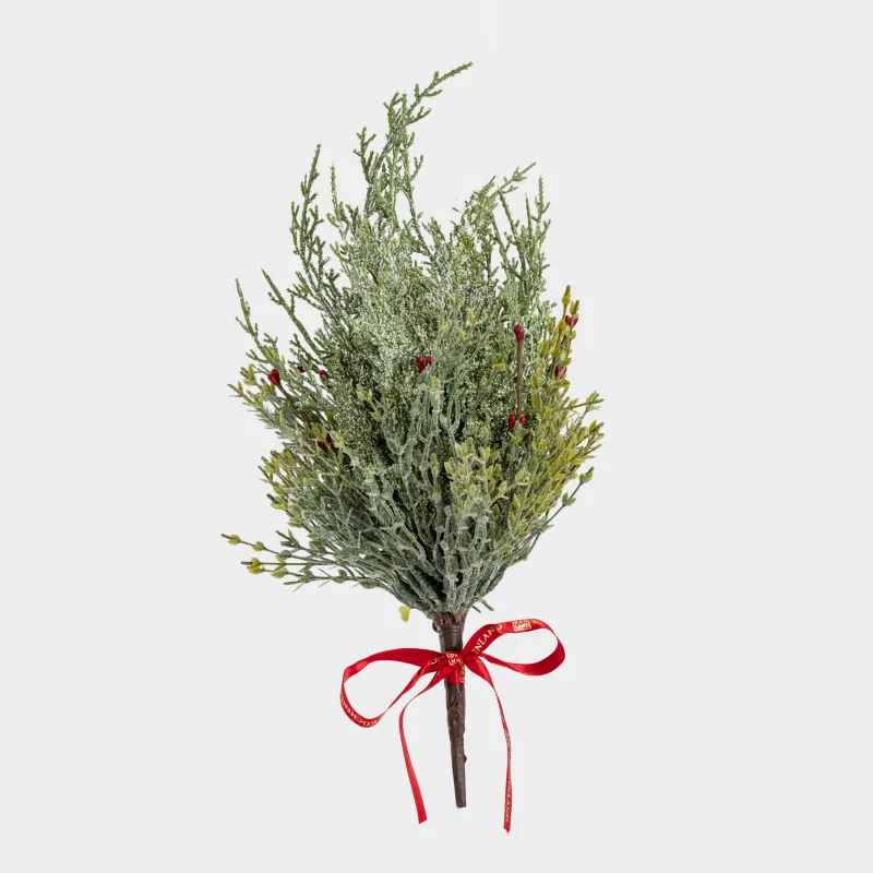 Букет декоративный, 40 см, пластик, Хвоя с бордовыми ягодами, Conifer decor