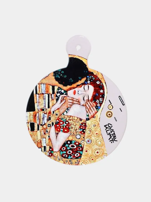 Подставка под горячее, 23х18 см, с ручкой, керамика/пробка, Климт, Поцелуй, Art поцелуй, image-0