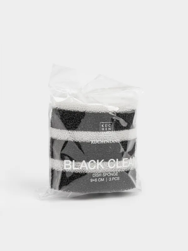 Губка для мытья посуды, 9х6 см, 3 шт, абразив, овальная, черно-белая, Black clean, image-7