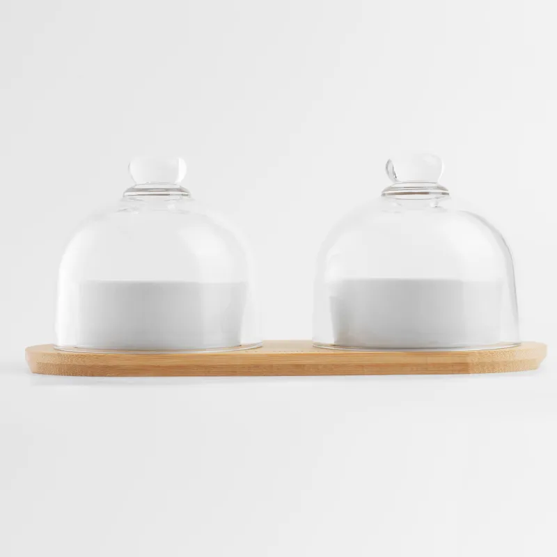 Набор для закусок, 4 пр, на подставке, керамика/бамбук, белый, Пиалы с крышкой, Bamboo, image-2