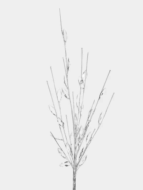 Ветка декоративная, 60 см, Серебристые кристальные листья, Crystal decor, image-1