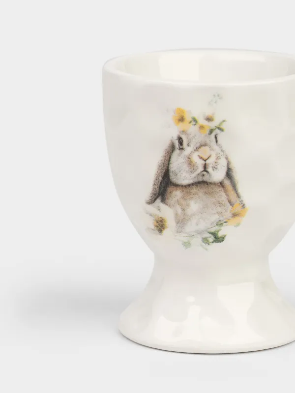 Подставка для яйца, 6 см, керамика D, белая, Кролик с цветами, Natural Easter, image-3
