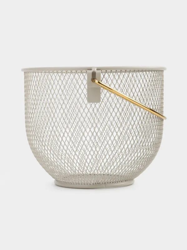 Корзина для хранения, 21х17 см, с ручкой, металл, серо-бежевая, Dainty twin, image-3