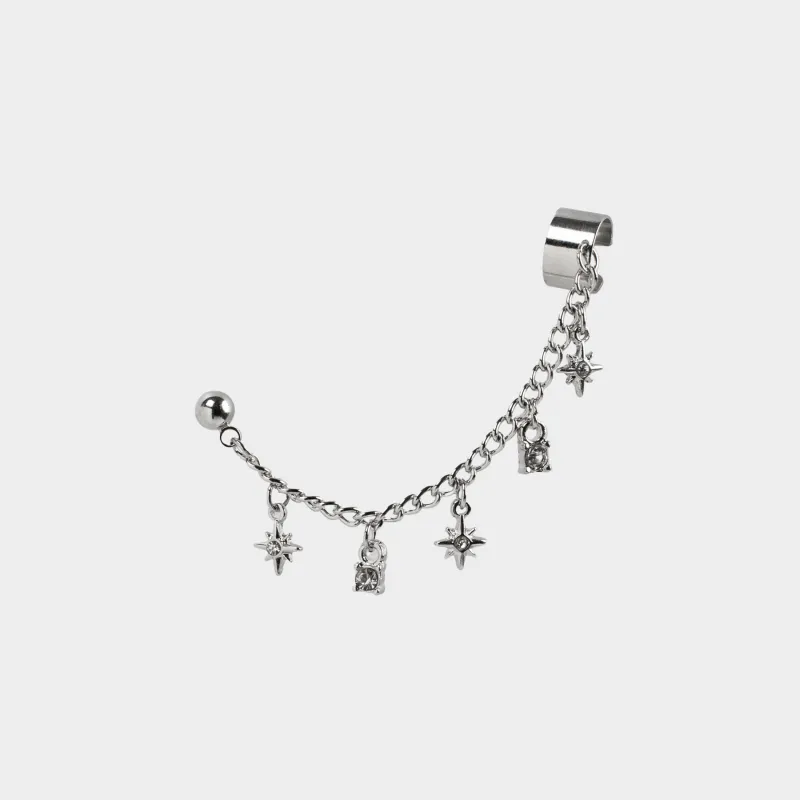 Серьга-кафф, единый размер, с подвеской, металл/стразы, Звезды, Mineral