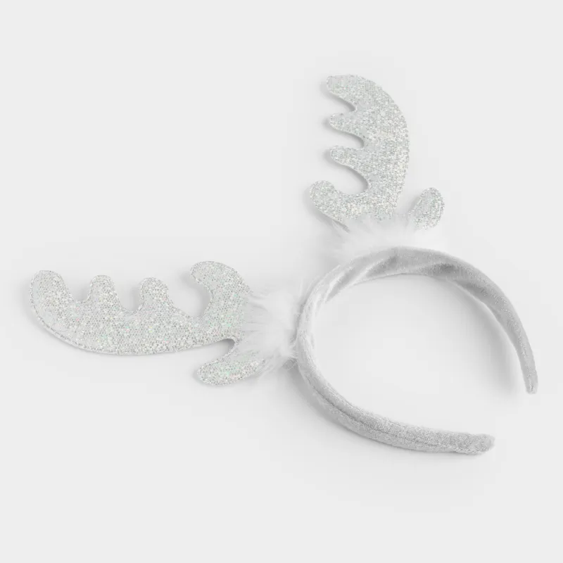 Ободок карнавальный, 16х20 см, детский, полиэстер/металл, серебристый, Рожки, Sparkly deer, image-2
