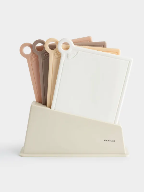 Доска разделочная, 35х32 см, 4 шт, в подставке, пластик, бежевый микс, Galori, image-1