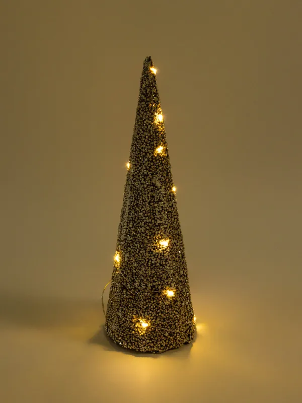 Ель-конус, 40 см, с подсветкой, полиэстер/металл, шампань, Заснеженная ель, Frosty sparks, image-4
