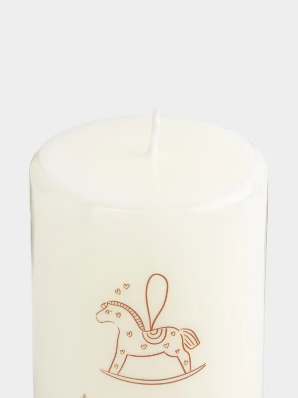 Свеча, 7х9 см, цилиндрическая, молочная, Лошадка, Antique horse, image-3