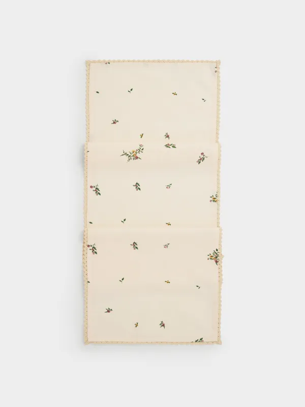 Дорожка настольная, 40х160 см, с кружевом, Цветы, El flower, image-0