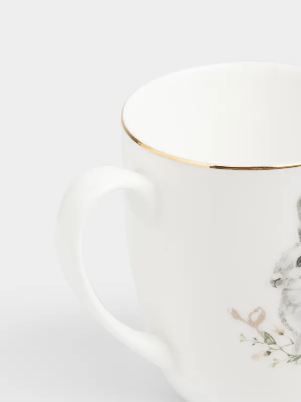 Кружка, 410 мл, фарфор F, белая, с золотистым кантом, Кролик с цыпленком, Easter, image-3