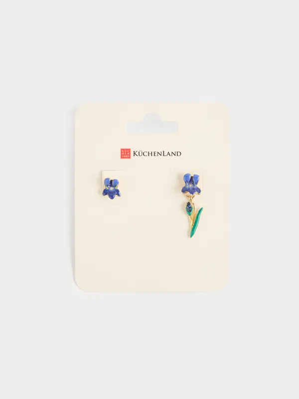 Серьги-пусеты, 1/3 см, 2 шт, металл/акрил, фиолетовые, Ирисы, Iris garden , image-3