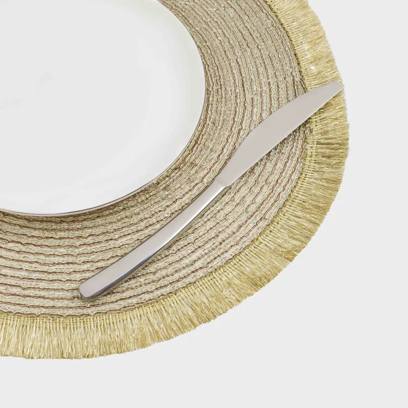 Салфетка под приборы, 38 см, с бахромой, полиэстер, круглая, золотистая, Rotary shine, image-2