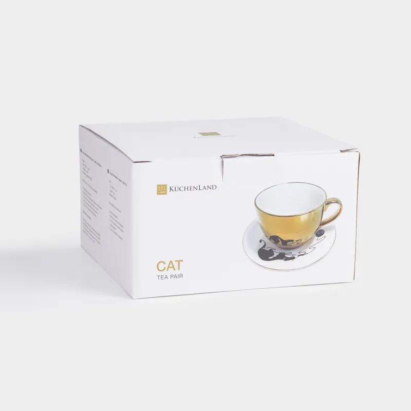 Пара чайная для завтрака, 1 перс, 2 пр, 500 мл, фарфор P, золотисто-белая, Кот, Cat, image-5