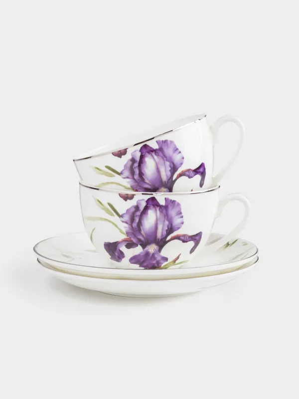 Пара чайная, 2 перс, 4 пр, 300 мл, фарфор F, с серебристым кантом, Ирис, Antarctica Flowers, image-0