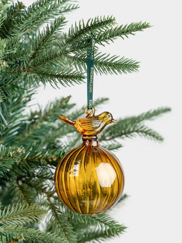 Игрушка елочная, 8 см, стекло, янтарная, Шар с птичкой, Ball figure, image-2