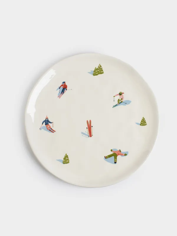 Блюдо, 24 см, керамика, белое, Лыжники, Skiers, image-0