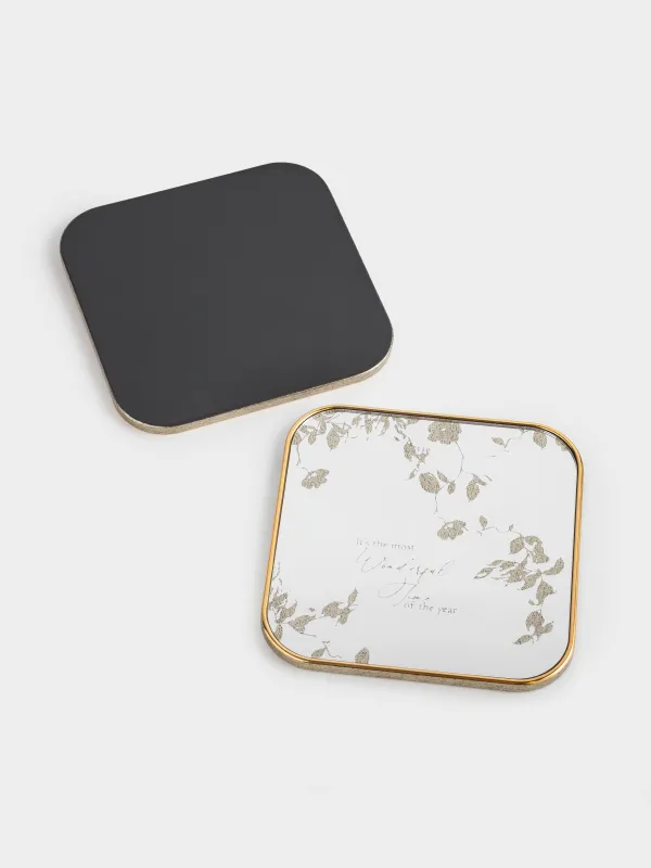 Подставка под стакан, 10х10 см, 2 шт, пластик/акрил, квадратная, Цветок и листья, Plastic print, image-2