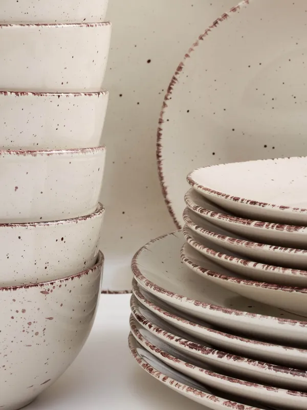 Сервиз обеденный, 6 перс, 18 пр, керамика, бежевый, в крапинку, Speckled, image-1