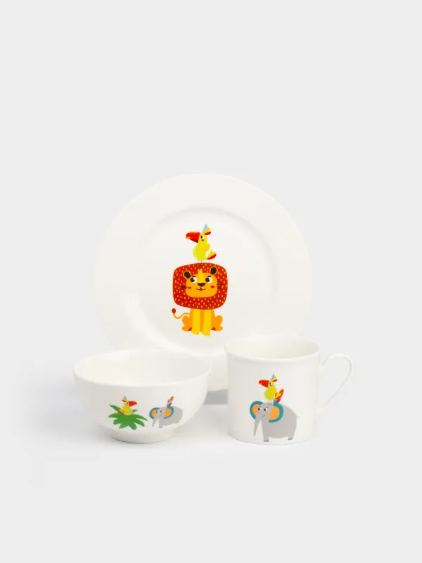 Набор посуды, детский, 1 перс, 3 пр, фарфор N, белый, Животные, Jungle, image-0