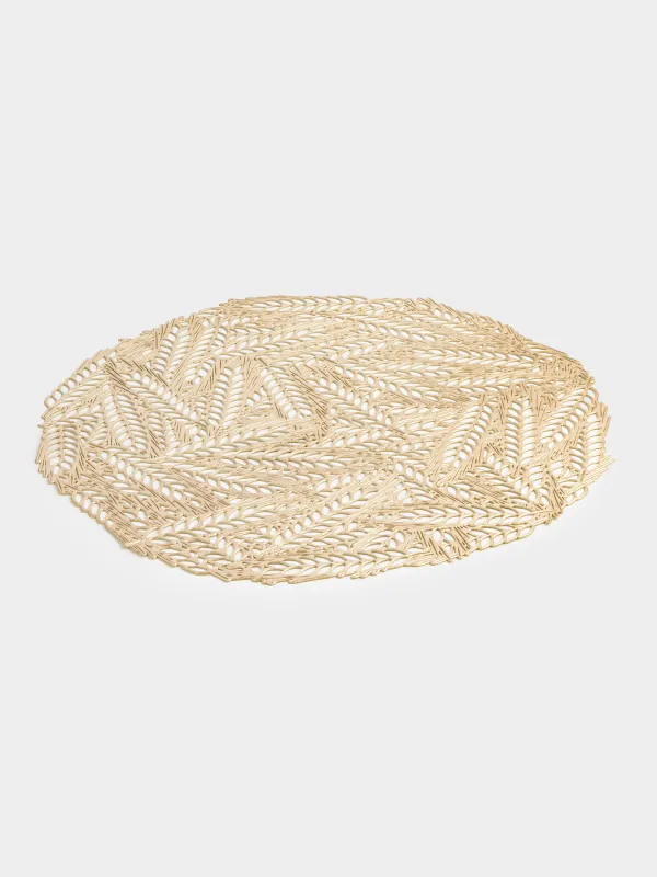 Салфетка под приборы, 38 см, ПВХ, круглая, золотистая, Колосья, Azhur Grid, image-1