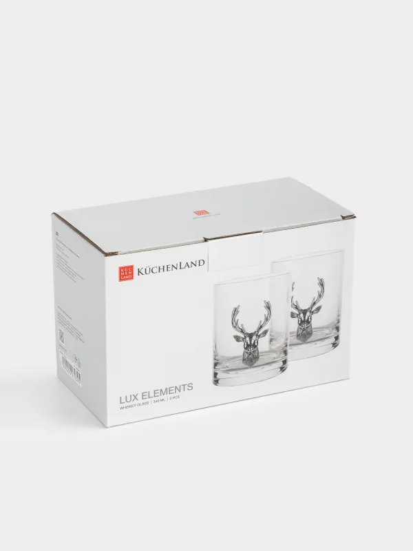 Стакан для виски, 10 см, 340 мл, 2 шт, стекло/металл, Серебристый олень, Lux elements, image-6