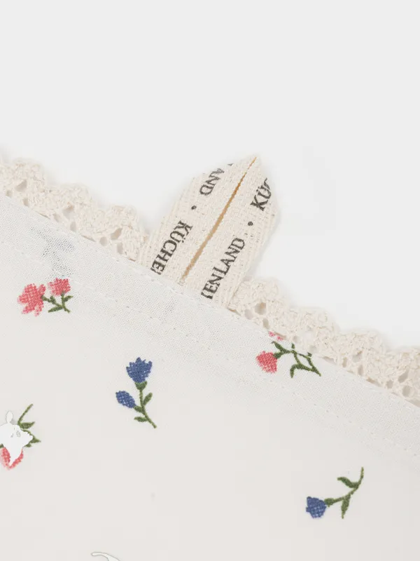 Полотенце кухонное, 40х60 см, с кружевом, хлопок, бежевое, Цветы, El flora, image-3