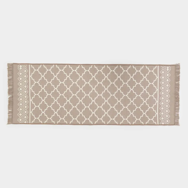 Коврик, 80х200 см, двусторонний, с бахромой, акрил, бежево-коричневый, Четырехлистники, Arabesque